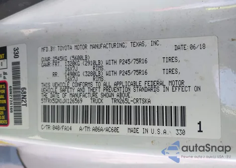2018 Toyota Tacoma Access Cab/Sr/Sr5/Trd Spt from USA, damaged, VIN 5TFRX5GN1JX126569
